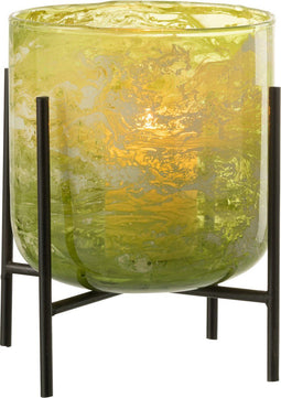 J-Line windlicht Staand Marmer - kaarshouder - glas/ijzer - groen - medium