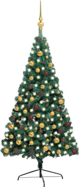 vidaXL - Kunstkerstboom - met - verlichting - en - kerstballen - half - 210 - cm - groen
