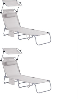 SoBuy OGS48-MIx2 - Opvouwbare Schommelstoel met Zonnedak - Beige (2 stuks)