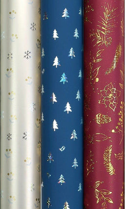 ALASKA Metallic kerstpapier - Assortiment cadeaupapier - 3 rollen 150 x 70 cm (3 stuks)