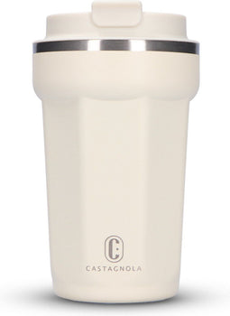 Castagnola Thermosbeker - Koffiebeker To Go - Dubbelwandig - 380 ML - RVS - Offwhite - Octagon