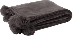 J-Line Plaid Pompom - fleece deken - polyester - donker taupe - 170 x 130 cm - woonaccessoires