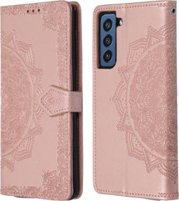 iMoshion Hoesje Geschikt voor Samsung Galaxy S21 FE Hoesje Met Pasjeshouder - iMoshion Mandala Bookcase - Rosé Goud