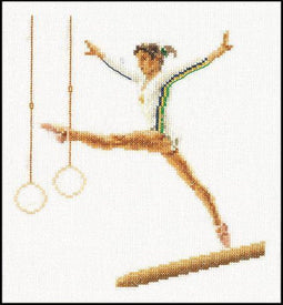 Thea Gouverneur - Borduurpakket met telpatroon - 3038A - Voorgesorteerde DMC Garens - Turnen - Aida - 16 cm x 17 cm - DIY Kit