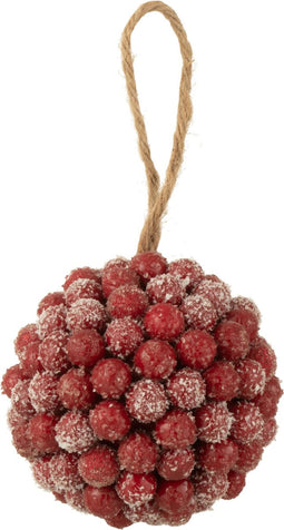 J-Line hanger Bal Bessen Glitters - kunststof - rood - medium - 2 stuks