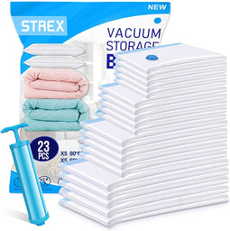 Strex Vacuumzakken Dekbedden & Kleding - 23 Stuks / 4 Maten - Reiszakken / Vacumeerzakken - Incl. Handpomp