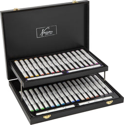 Nassau Fine Art Twinmarkers en Stiften voor volwassenen - 36 Premium Alcohol Markers in Luxe Houten Bewaardoos - Ideaal voor Volwassenen, Illustraties en Handlettering