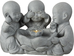 J-Line decoratie Fontein Monnik Horen/Zien/Zwijgen - polyresin - grijs