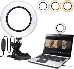 6.3Clamp Mount Selfie Ring Light voor videoconferenties Webcam Light met 3 verlichtingsmodi en 10-niveaus dimbare make-up YouTube TIK Tok Video Blog (Arco)
