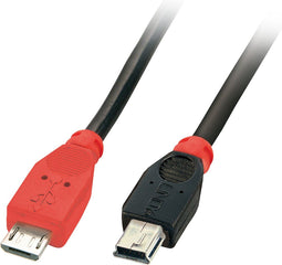 LINDY USB-kabel USB 2.0 USB-micro-B stekker, USB-mini-B stekker 2.00 m Zwart Met OTG-functie 31719
