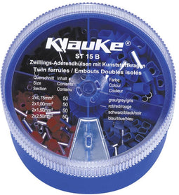 Klauke ST15B Assortiment dubbele adereindhulzen 0.75 mm², 1 mm², 1.5 mm², 2.5 mm² Deels geïsoleerd Grijs, Rood, Zwart,