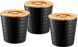 Klausberg 7486 - voorraadbussen - staal / bamboe - zwart - set van 3