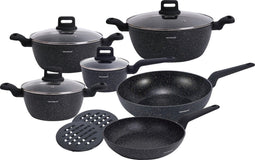 Klausberg 7675 - 12 delige pannenset - Kookpannen - 16-20-24-24-28-28 cm - zwart - met deksel