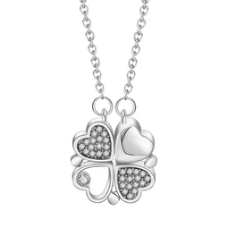 Klavertje vier - Ketting - Ketting Dames - Ketting Hartje - Klavertje Vier Ketting - Ketting met hanger - Cadeau voor Valentijn - Cadeautjes voor vriendin - Zilverkleurig RVS (Divers)