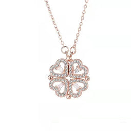 Klavertje vier - Ketting - Ketting Dames - Ketting Hartje - Klavertje Vier Ketting - Ketting met hanger - Cadeau voor Valentijn - Cadeautjes voor vriendin - Rosé goudkleurig RVS