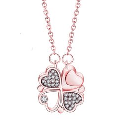 Klavertje vier - Ketting - Ketting Dames - Ketting Hartje - Klavertje Vier Ketting - Ketting met hanger - Cadeau voor Valentijn - Cadeautjes voor vriendin - Rose-goudkleurig RVS (Divers)