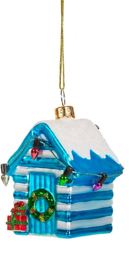 Klein blauw-wit strandhuisje kerstbal - Sass & Belle