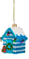 Klein blauw-wit strandhuisje kerstbal - Sass & Belle