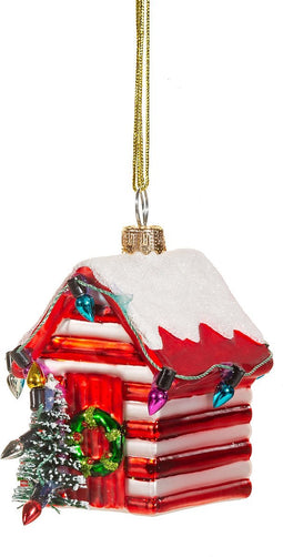 Klein rood-wit strandhuisje kerstbal - Sass & Belle