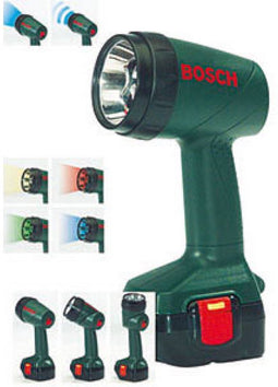 Klein Toys Bosch lamp - 9,5x6,4x18 cm - kan 90 graden draaien - incl. verstelbare ring licht in vier kleuren en knipperlicht - groen