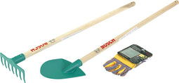 Klein Toys Bosch tuin 3-delige tuinset - schop, hark en tuinhandschoenen - incl. ophangogen - groen geel
