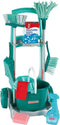 Klein Toys Leifheit speelgoedbezemwagen - dweil, emmer met opzetstuk, bezem, stoffer en blik - incl. schoonmaak accessoires - blauw groen