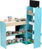Klein Toys supermarkt - verstelbare poortje, lopende band, betaalautomaat met kassa en kaartlezer - hout - 70x55x100 cm - incl. 50 dozen voor accessoires en 5 papieren zakjes - blauw