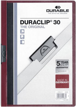Klemmap Durable Duraclip A4 3mm 30 vellen aubergine | 25 stuks