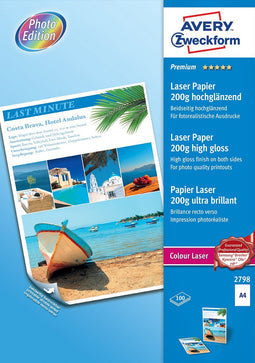 Kleurenlaserpapier Avery A4 wit 200gr doos a 100 vel