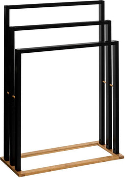 5Five Handdoeken ophang/drogen rek badkamer - zwart bamboe hout - 55 x 24 x 82 cm