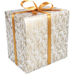 Klika - Cadeaupapier | 30cm | 200m | 80gr/m² | Leafs | wit/goud