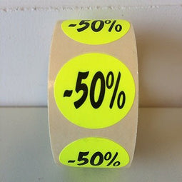 Klika - Etiket fluor geel 27mm -50% 500/rol - 30 stuks