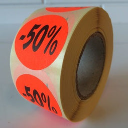 Klika - Etiket fluor rood 35mm 50% korting 500/r