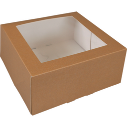 Klika - Gebaksdoos | karton + PET | 21x21x9cm | met venster | bruin | 150 stuks