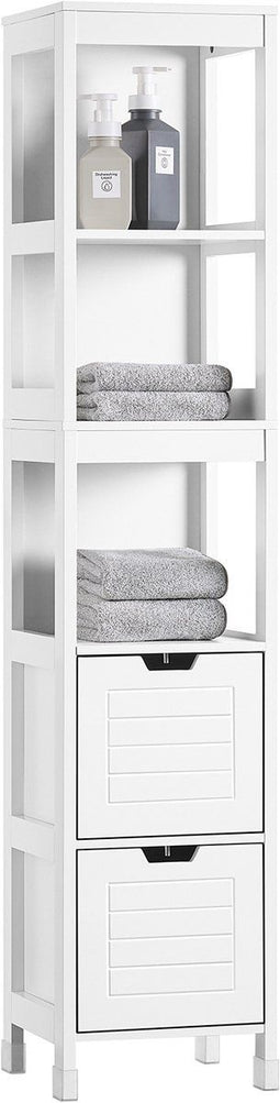 SoBuy FRG126-W - Hoge Badkamerkast - 3 Planken & 2 Lades - Wit - 30x30x144cm