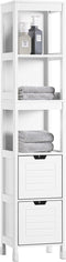 SoBuy FRG126-W - Hoge Badkamerkast - 3 Planken & 2 Lades - Wit - 30x30x144cm