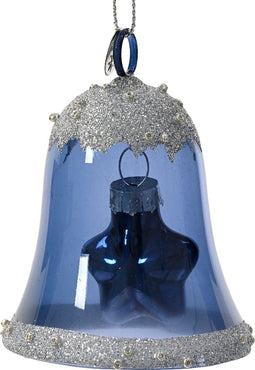 Klok glas l6.2b6.2h7.5 cm nachtblw kerst