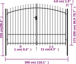 vidaXL - Poort - met - puntige - bovenkant - dubbel - 3x2 - m - staal - zwart