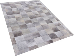 ALACAM - Patchwork vloerkleed - Donkergrijs - 160 x 230 cm - Koeienhuid leer