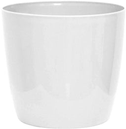 Glanzende plantenpot - GARDEN ID - Glanzend Wit met wielen - 35 x 32 cm - Keramiek look - Waterdicht - Gemakkelijk te verplaatsen