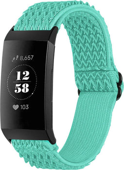 iMoshion Bandje Geschikt voor Fitbit Charge 3 / 4 - iMoshion Elastisch nylon band met zwarte aansluiting - Groen