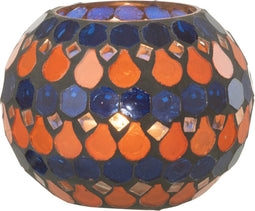 J-Line theelichthouder Mozaiek Druppel - glas - oranje/blauw - small