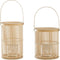 Bloomingville - Windlicht - Bamboe/Glas - Set van 2 - Ø17xH30/Ø19xH25cm (2 stuks)