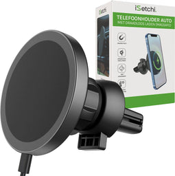 iSetchi Telefoonhouder Auto - Qi Draadloze Oplader 15W - Magnetisch - Geschikt voor MagSafe - Zwart (2 stuks)