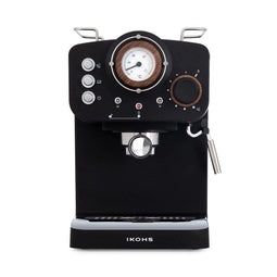 IKOHS Retro Espressomachine – Retro koffiezetapparaat – Mat Zwart - Twee koffiearmen - Cappuccinoapparaat