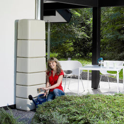 Muurregenton Slim - 300L - Inclusief kraantje en vulautomaat - Zandkleur