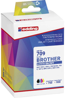 Edding EDD-709 - Inktcartridge - Vervangt Brother LC-970BK/C/M/Y - Zwart Cyaan Magenta Geel