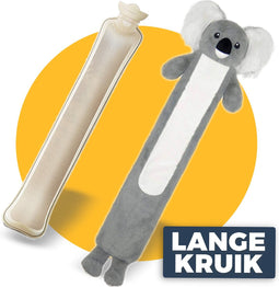 Koala Langwerpig Kruik Lang 75 cm met hoes - Pasper - warmwaterkruik - grijs - kruikzak