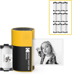 KODAK Memo Shot ERA MS100 Bundle - Imprimante Photo Autocollante + 9 Cartouches - Impression 2.7x1.8", Bluetooth, Compatible iOS/Android, Impression en 25s, Appli KODAK Memo Incluse - Jaune