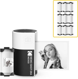 KODAK Memo Shot ERA MS100 Bundle - Imprimante Photo Autocollante + 9 Cartouches - Impression 2.7x1.8", Bluetooth, Compatible iOS/Android, Impression en 25s, Appli KODAK Memo Incluse - Blanc